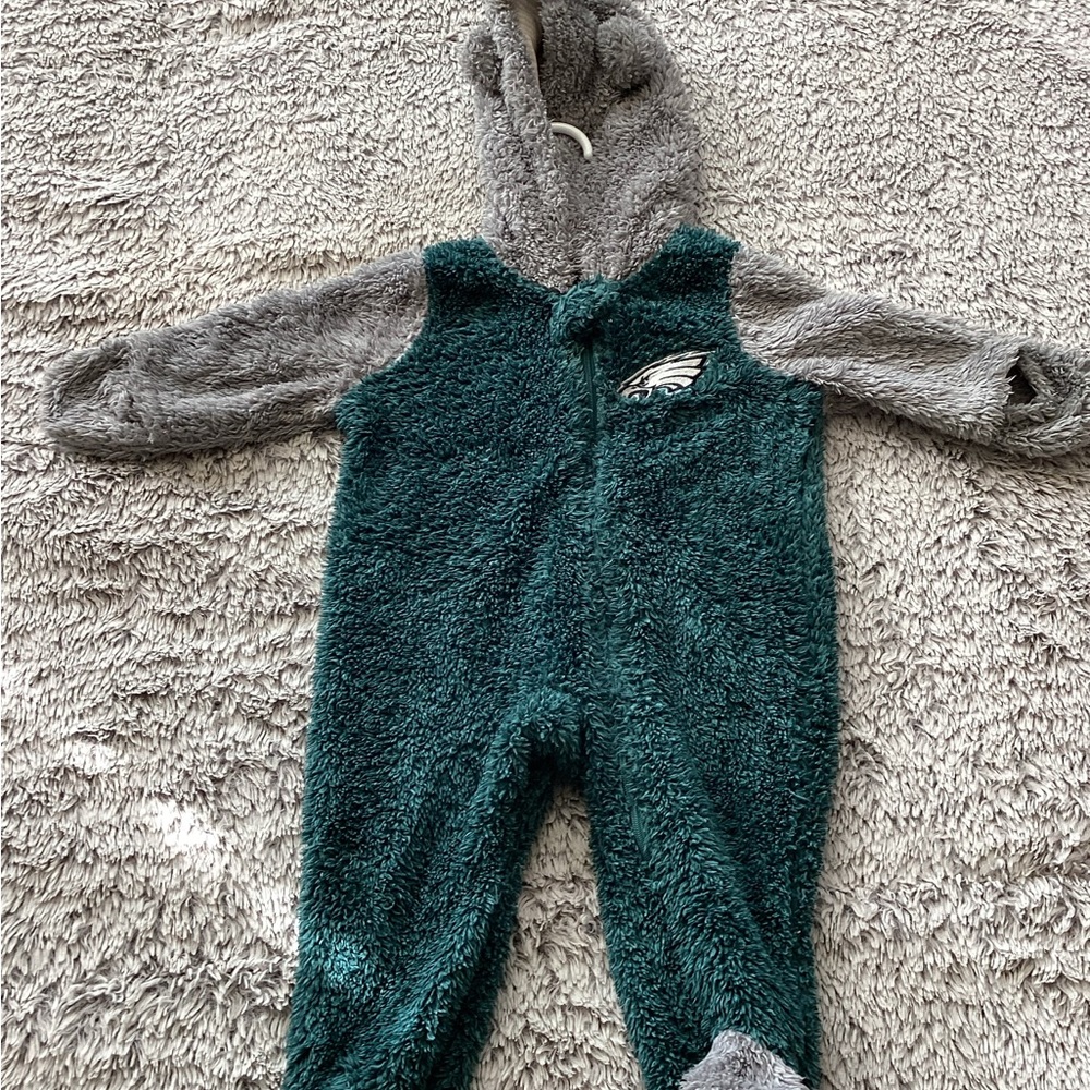 Plush Kids Footie in Teal and Gray